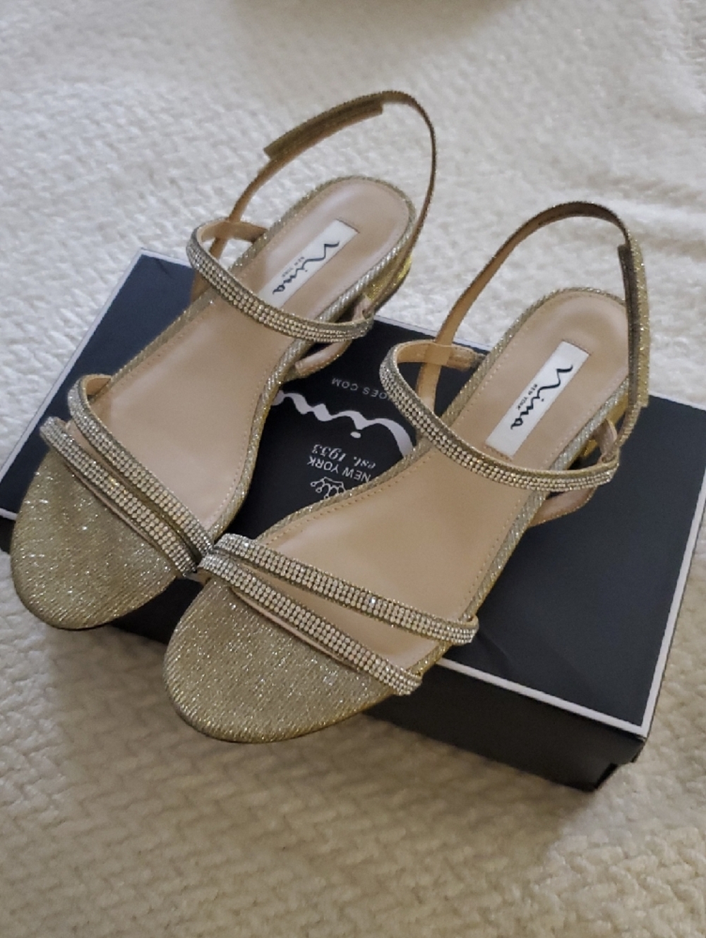 Nina Gold Glitter Open-Toe Strappy Heels
